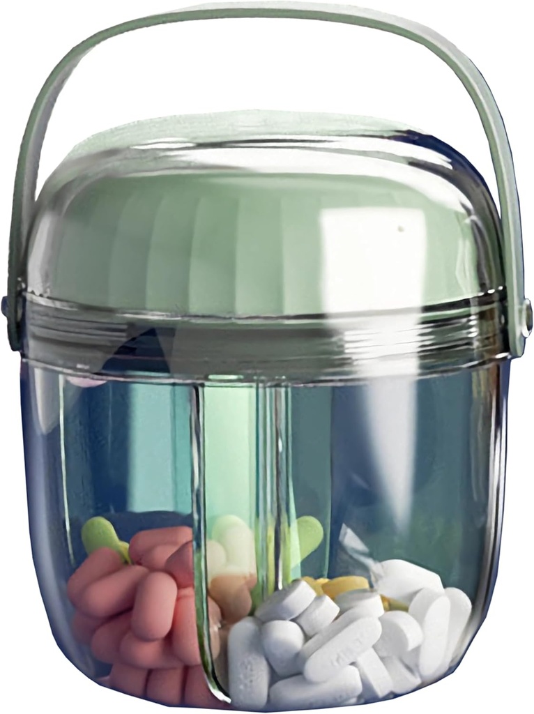 MURRI&MURRDI Pill Organizer with 4 Compartiments, Travel Pill Box Small Portable Medicine Bouteille, Anti-Mixing & Large Opening, Compact Pill Container Holder for Vitamine Fish Oil Medicis (F Green)