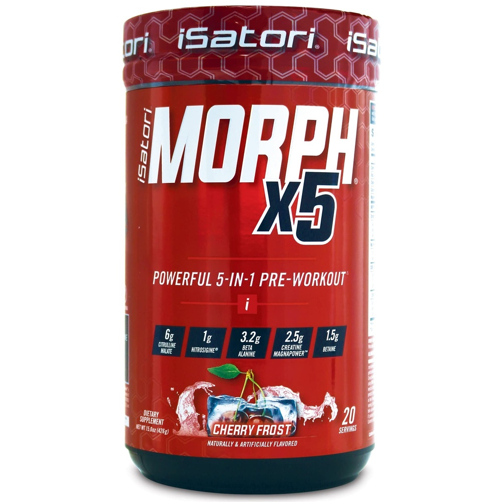 iSatori Morph X5 Intense Pre Workout met Beta Alanine, Createine Magnapower, Citrulline Malate-Nitric Oxide Flow & Pump Supplement voor energie, duurzaamheid en sterkte, Cherry Frost (20 Servers)