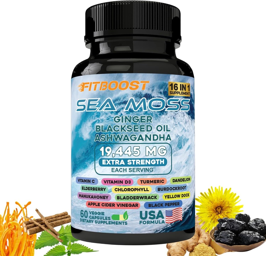 30 jours d'approvisionnement en mousse de mer et shilajit bundle pour les hommes All-in-1 Dynamic Vitalité Bundled Seamoss Huile de graines noires Ashwagandha Burdock Root Délicatement préparé pour vous à Raintain & Regain Strength