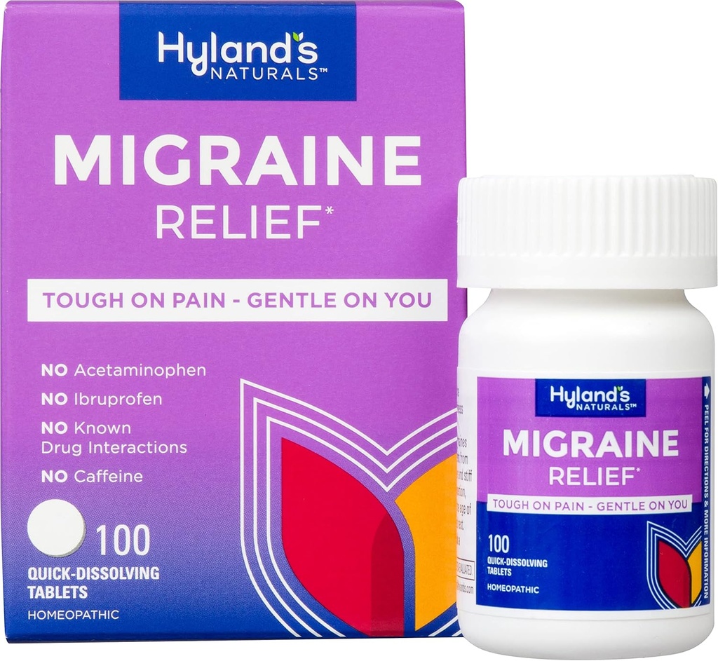 Hyland's Migraine Hoofdpijn Natuurlijke pijn Relief Tablets, Pack van 1, 100 Tel (Verpakking mei Vary)