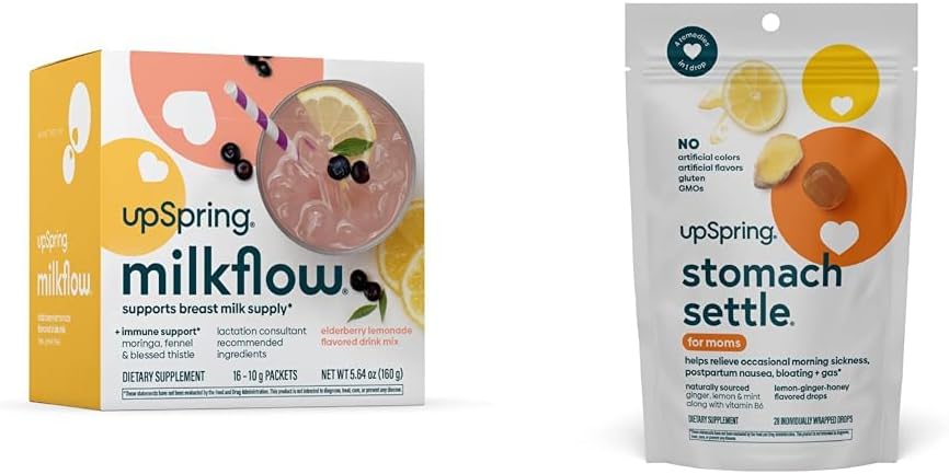 UpSpring maag settel druppels, honing smaak, 28 Ct+Milkflow Borstvoeding supplement Drink Mix met Moringa & zalige distel, Geen Fenegriek 