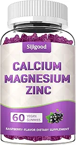 Gommies de zinc de magnésium de 2 paquets de calcium avec vitamine C D3 K2, Gommies de calcium pour os, muscles, calme et zzz support, formule d'absorption élevée avec potassium de zinc de magnésium, aromatisé aux mûres aînées 120 Cts