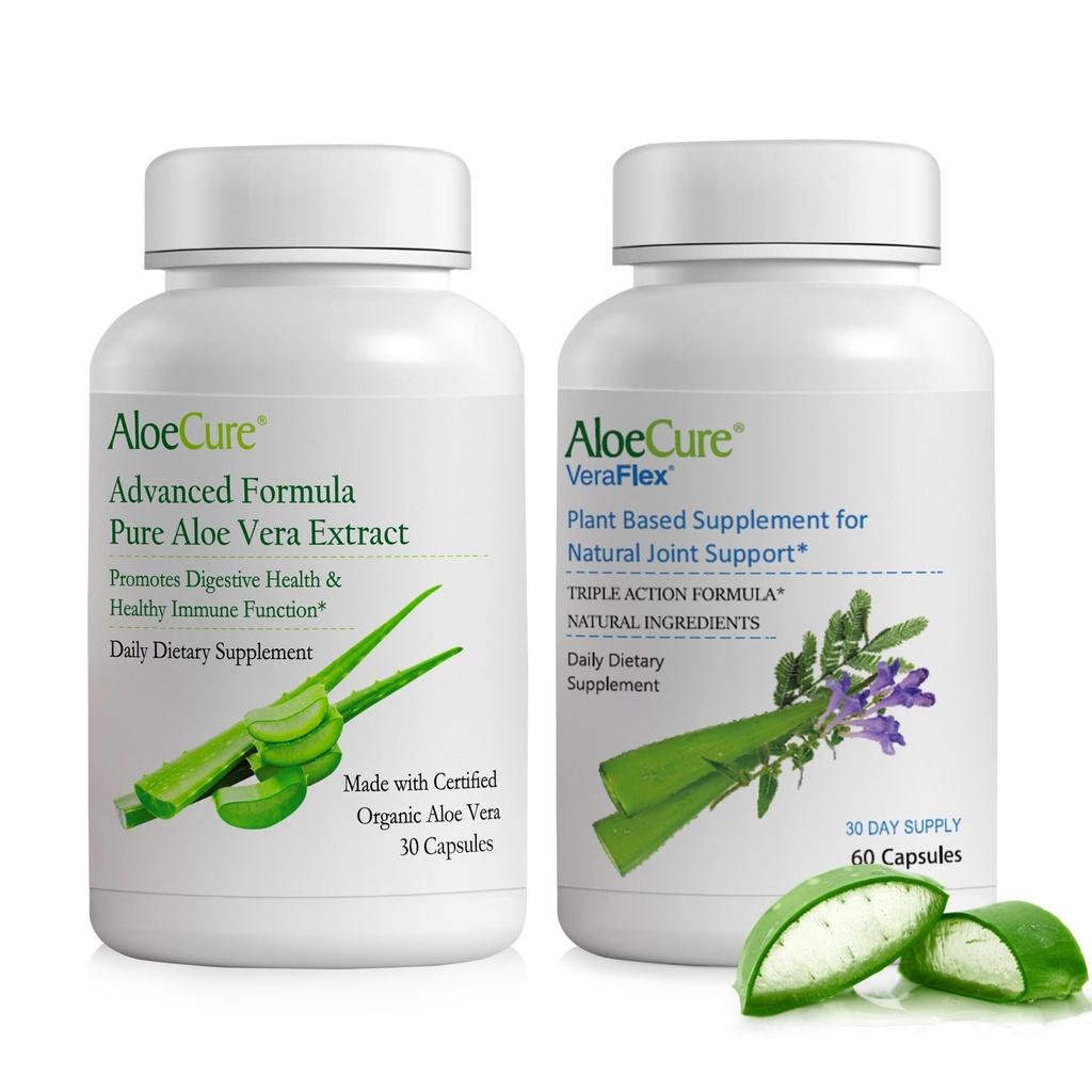 AloeCure Organic Aloe Vera Capsules 2 Pack - VeraFlex 1btl, Aloe Vera Capsules 1btlx30caps