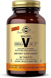 Solgar Iron-Free Formula VM-75, 90 tabletten - Multivitamine met gecheleerde mineralen - Vitamine A, B6, B12, C, D, E - Biotine, Magnesium, Calcium, Zink - Veganistisch, Gluten & Dairy Free, Kosher - 90 porties