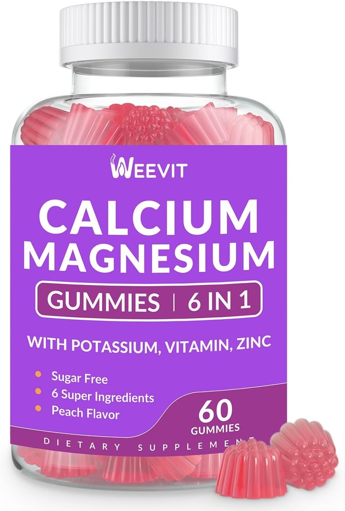 Suikervrije Calcium Gummies Supplement 600mg, Calcium Magnesium Zink Gummies met Vitamine D3 K2, Kalium, Hoge Absorptie CA Gummy voor Bot, Tanden & Spier