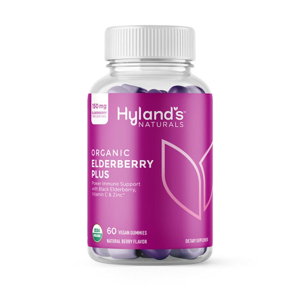 Hyland's Biologische Vlierbes Plus Gummies, Biologische Zwarte Vlierbes met ZINC en Vitamine C, Immune Support Supplement voor Volwassenen, 60 Veganistische Gummies (30 dagen)
