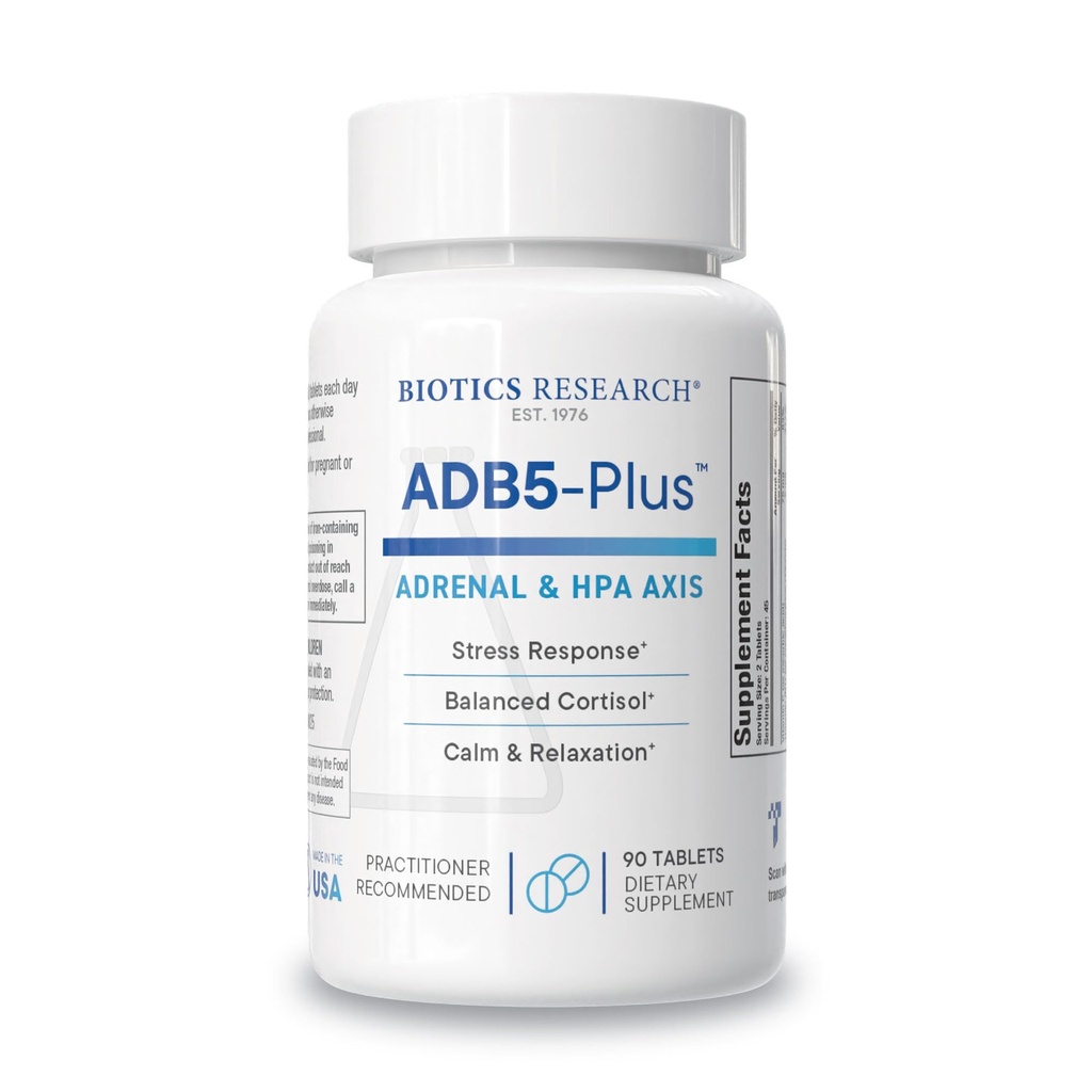 Biotics Research ADB5-Plus ondersteuning gezonde adrenal gland functie, ondersteuning cortisol niveaus, positieve respons op stress, gezonde energie niveaus 90 tabletten