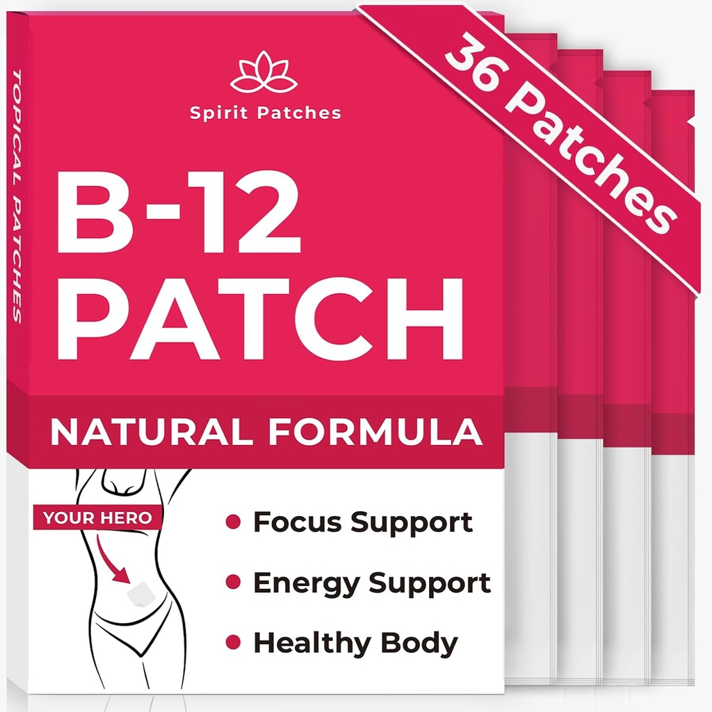 B12 Patches (pakket van 36) - 100% natuurlijke vitamine Patches voor vrouwen, energie, focus en lichaamsondersteuning, zelf-adhesieve transparante patches - verbeterde formule