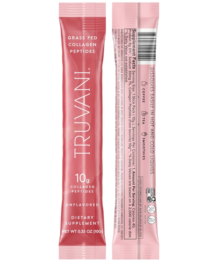 Truvani Hydrolyzed Collagen Peptides | Unflavored | 1 Serving | 10g Grass-Fed Collagen Protein Powder | Promotes Hair, Nail, Skin, and Joint Health | Keto | Gluten & Dairy Free | Women & Men