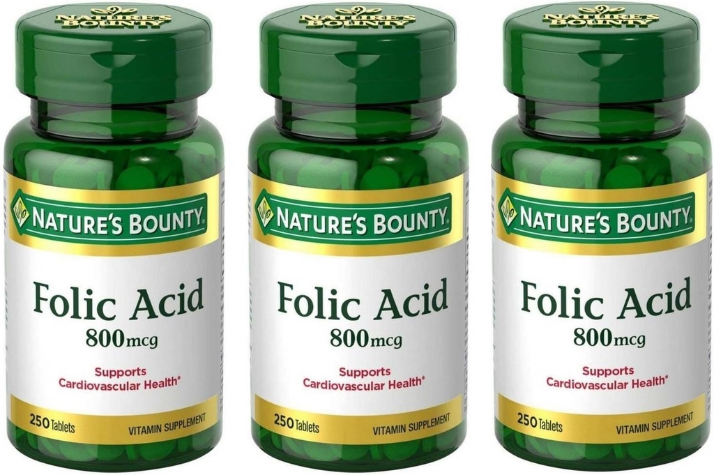 Foliumzuur 800 mcg Tabletten Maximale sterkte, 3 flessen (250 aantal)