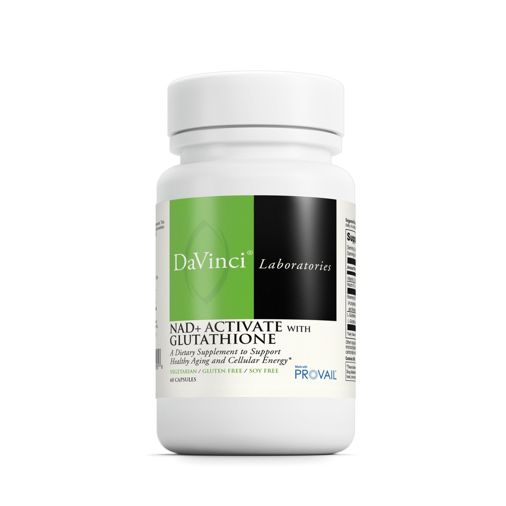 DAVINCI Laboratories NAD+ Activate with Glutathione - Cellular Energy Support, Brain Health & Healthy Aging* - Vegetarian, Soy Free & Gluten Free - 60 Capsules (30 Servings)