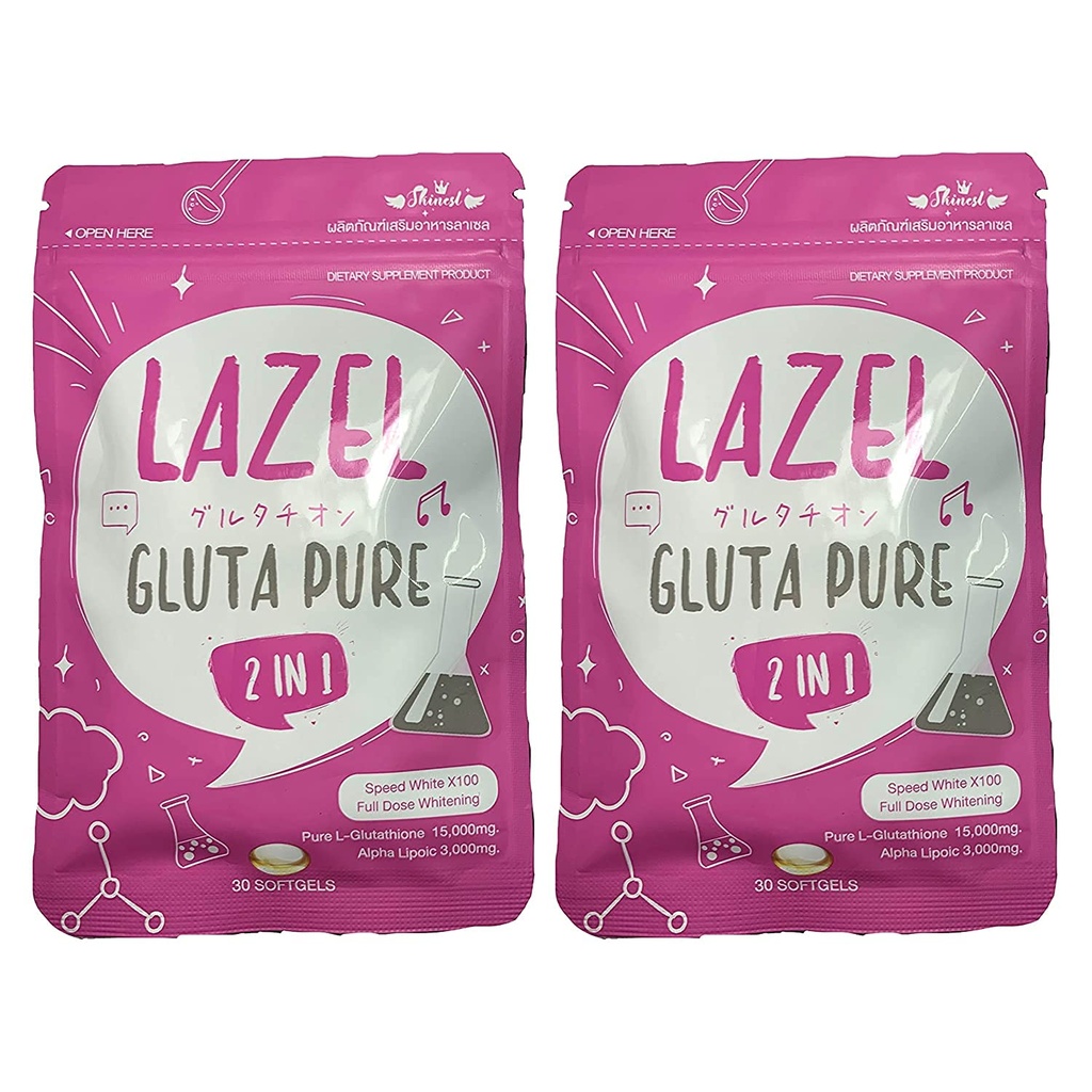 Lazel Gluta Pure 2 in 1 Dietary Supplement Brightening Skin Antioxidant 30 Softg 1 Sachets
