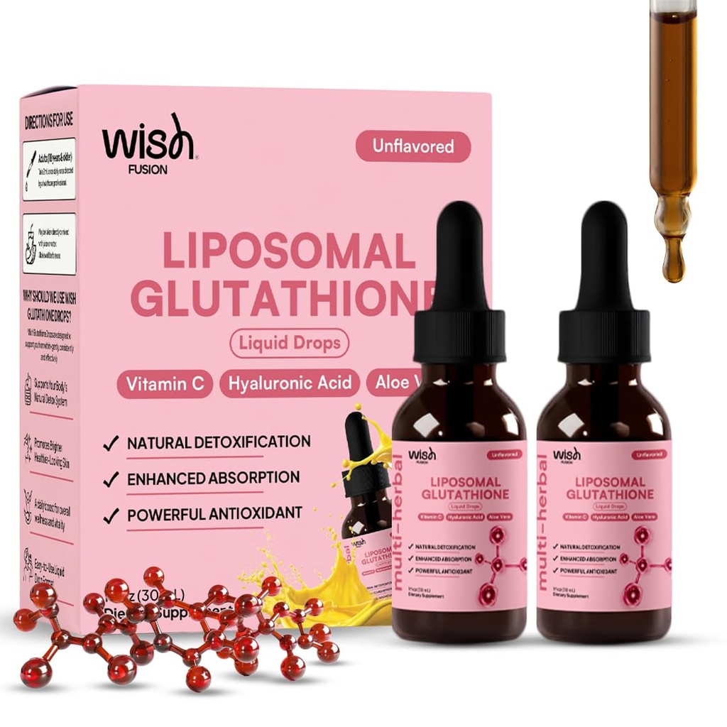 Liposomal Glutathione Drops 1500mg Liquid| High Potency Liposomal Glutathione Antioxidant | Skin Glow & Detox Support | Glutathione Liquid Supplement with Vitamin C & Aloe | Pack of 2