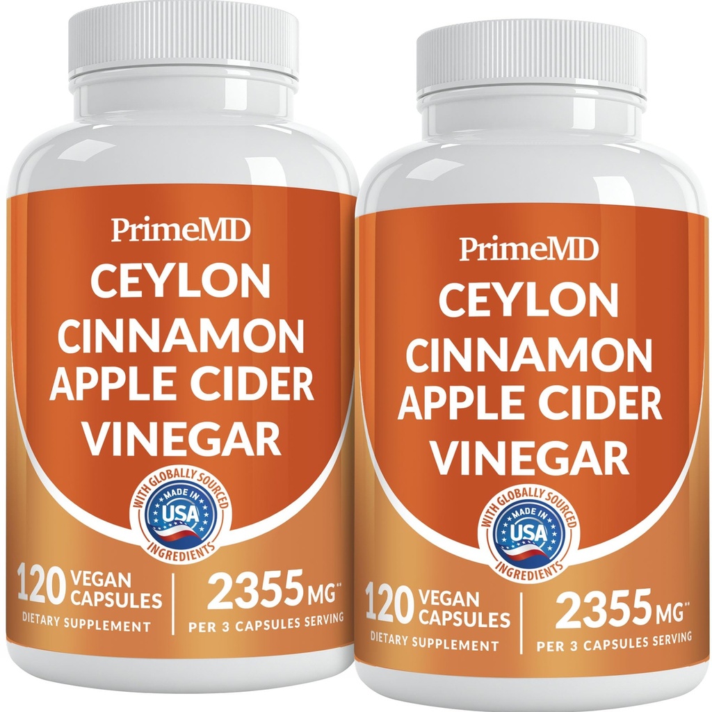 5-en-1 Ceylan Capsules de cannelle 2355mg - Capsules de vinaigre de cidre de pomme avec curcuma, Panax Ginseng et Bioperine (120 Nombre, boîte de 2)