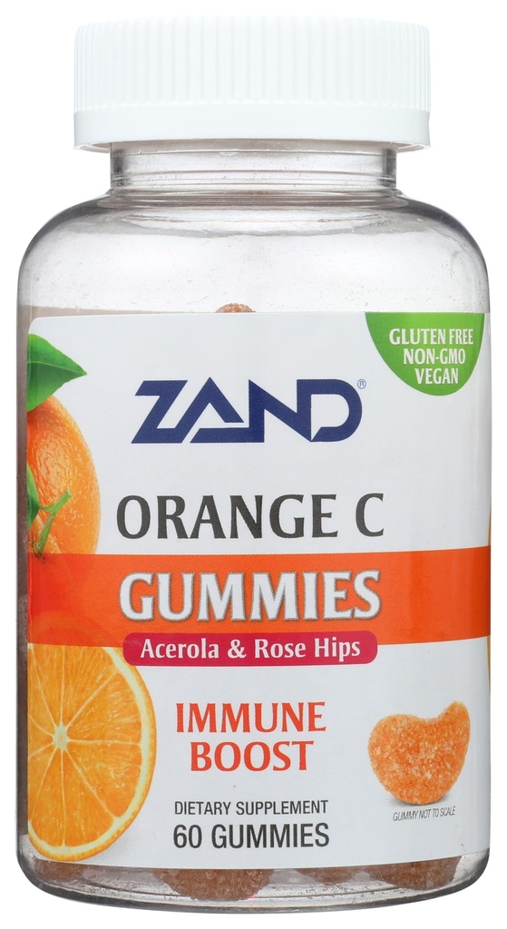 ZAND Immuniteit Orange Vitamine C Gummies, Wellness and Immune Support Supplement, Kauwbare Vitamine C w/Citrus Bioflavonoïden, Rose HIPS en Acerola, Veganist, Glutenvrij, 60 dagen garantie, 30 porties