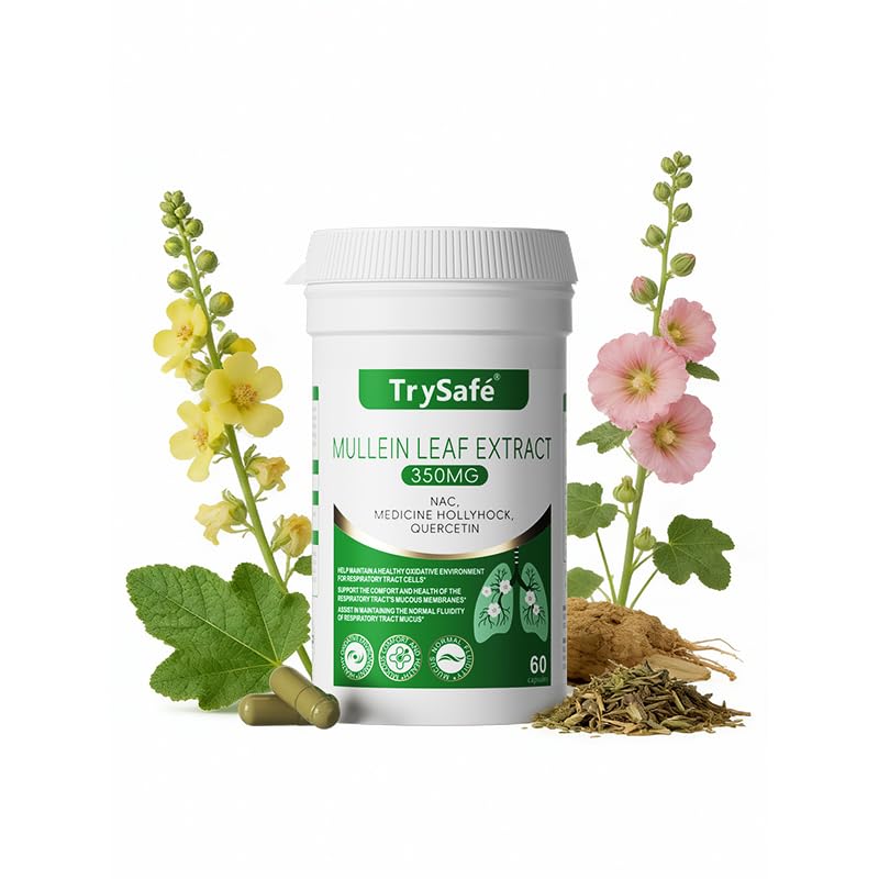 5-in-1 350mg Mullein Leaf Extract for Lungs - Blend with 200mg NAC, 200mg Medicine Hollyhock, 130mg Quercetin, 100mg Bromelain - Lung & Bronchial Cleanse* - Respiratory Health Support*