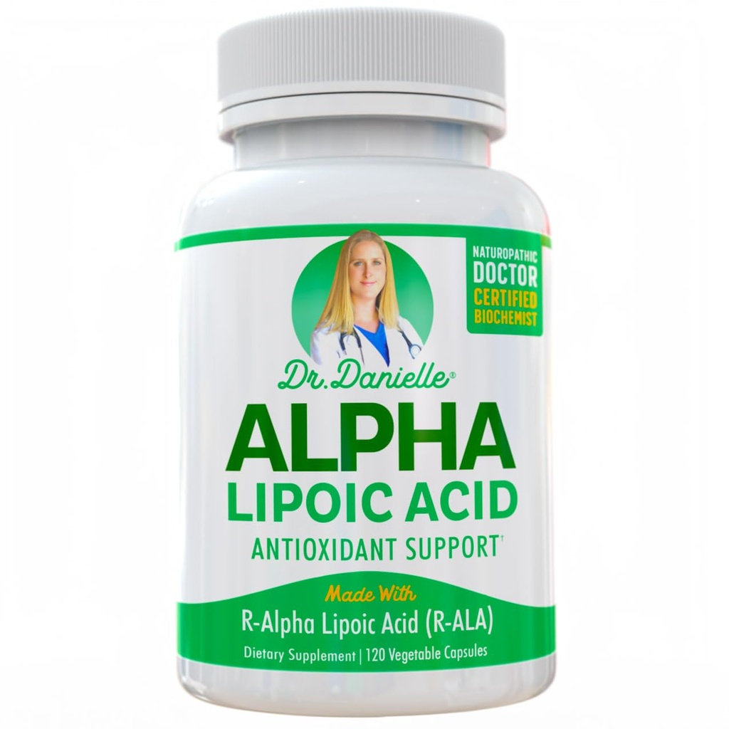Alpha-Lipoïnezuur van Dr. Danielle, Neuropathie Ondersteuning, Non-GMO, Glutenvrij, Veganistisch, Sojavrij, bevordert gezonde bloedsuiker, Alpha R Lipoïnezuur R-ALA, R-ALA, 120 Veggie Caps