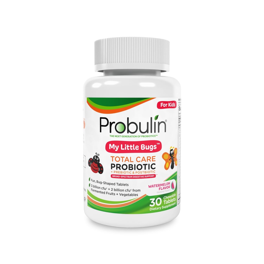 Probulin Total Care Kids Probiotische kauwtabletten, Mijn kleine insecten Prebiotica, Probiotica, en Postbiotica Kauwsupplementen, 5 miljard CFU, 15 Strains, 30 Telfles