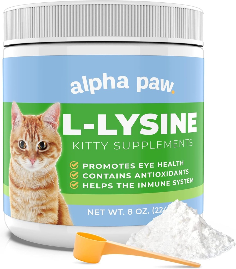Alpha Paw - Menselijke kwaliteit voor huisdieren - Cat Lysine supplement - Extra porties 5-10 maand aanbod - Natural Lysine (8 Ounces/227 Gram)