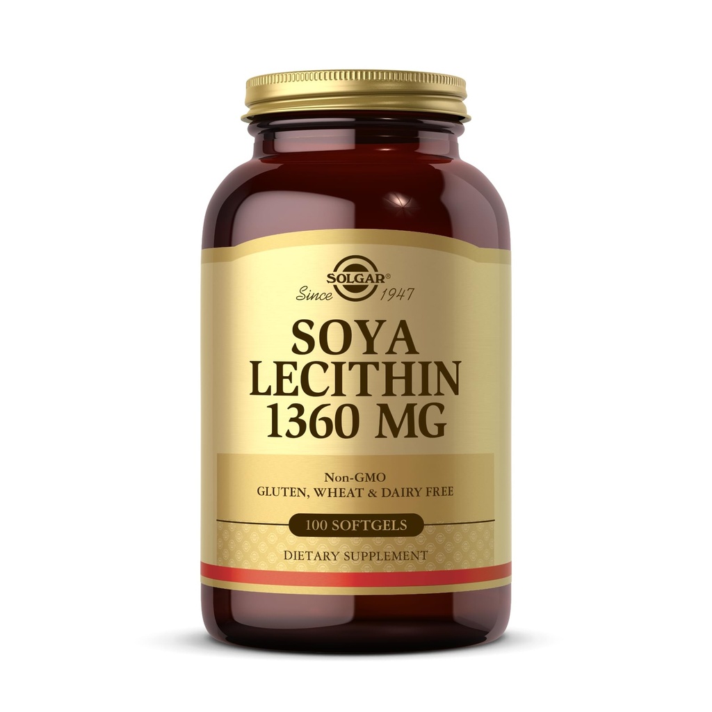 Solgar Soya Lecithin 1360 mg - 100 Softgels - Source of Choline - Gluten Free, Dairy Free - 100 Servings