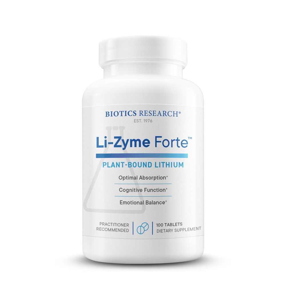 Biotics Research Li Zyme Forte Plant-sourced, fytochemically Bound Lithium, Ondersteunt Hersenfunctie, Geheugen en Mood Ondersteuning, 100 tabletten