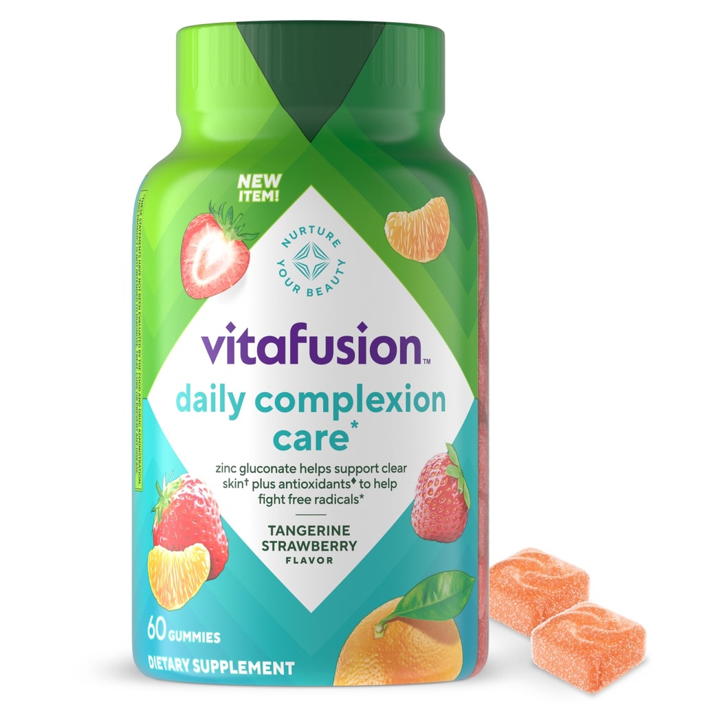 vitafusion Daily Complexion Care (1), Beauty Supplement Helps Support Clear Skin (1) (2) with Zinc Gluconate, Plus Vitamins E & C, Tangerine Strawberry Flavor, 60 Count