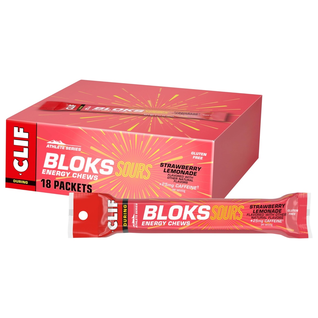 Clif Bloks Sous - Aardbei limonade smaak met Cafeïne - Energie Kauwen - Niet-GMO - Plant - Snelle brandstof voor fietsen en hardlopen - Quick Koolhydraten en Elektrolyten - 2.12 oz. (18 Tel.)