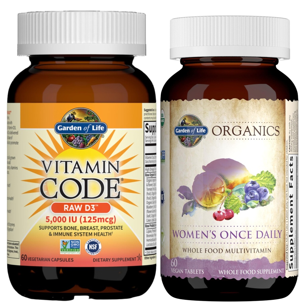 Garden of Life Organics Women's Once Dail,y 60ct & Vitamin Code Vitamin D3 5,000IU, 60ct