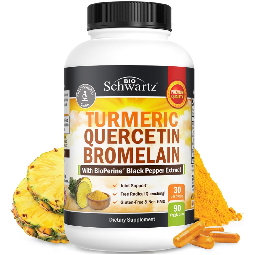 Kurkuma Quercetine met Bromelaine Supplement - Natuurlijke extra sterkte Immune en gezamenlijke ondersteuning met BioPerine Black Pepper voor Max Absorptie - Biologische Tumerische Bromelaine Supplement Vegan Safe, Non-GMO