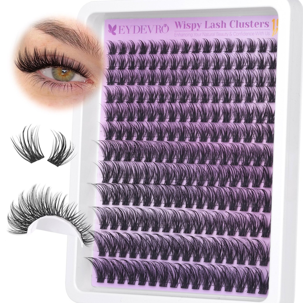 EYDEVRO Wispy Lash Clusters Natural Eyelash Clusters 9-18mm Cluster Eyelash Extensions CD Curvature 192 Pcs Manga Cluster Lashes Individual Lashes DIY Lash Extensions