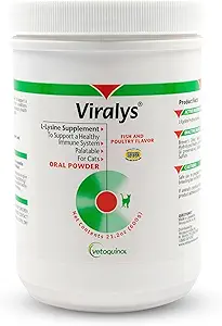Vétoquinol Viralys quotidien L-Lysine poudre pour chats et chatons, supplément Lysine aromatisé poisson pour chats et chatons pour soutenir la santé immunitaire, la fonction oculaire normale et la santé respiratoire, 600gm