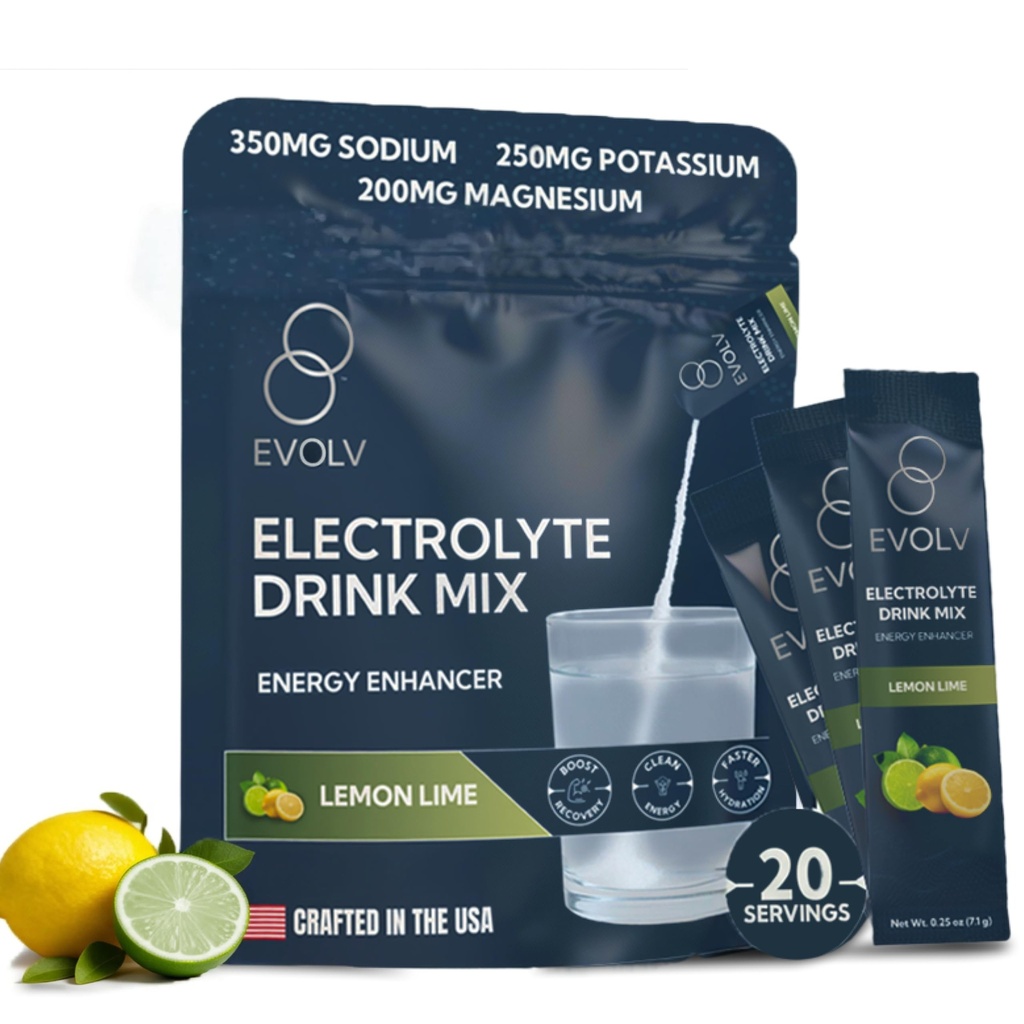 EVOLV Electrolytes Powder Packets – Electrolyte Packets with Palatinose, Sodium & Minerals, Instant Hydration Drink for Recovery, Non-GMO – Hydration Sticks for On-the-Go Use (Pack of 20) - Lemon Lime