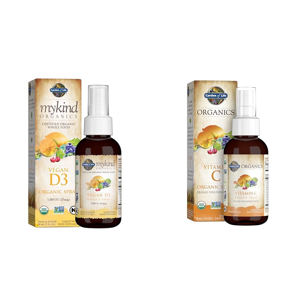Tuin van het leven Biologische Vegan Vitamin D3 1000 IE Liquid Spray met vitamine C en Omega's, Immune en huidgezondheidsondersteuning