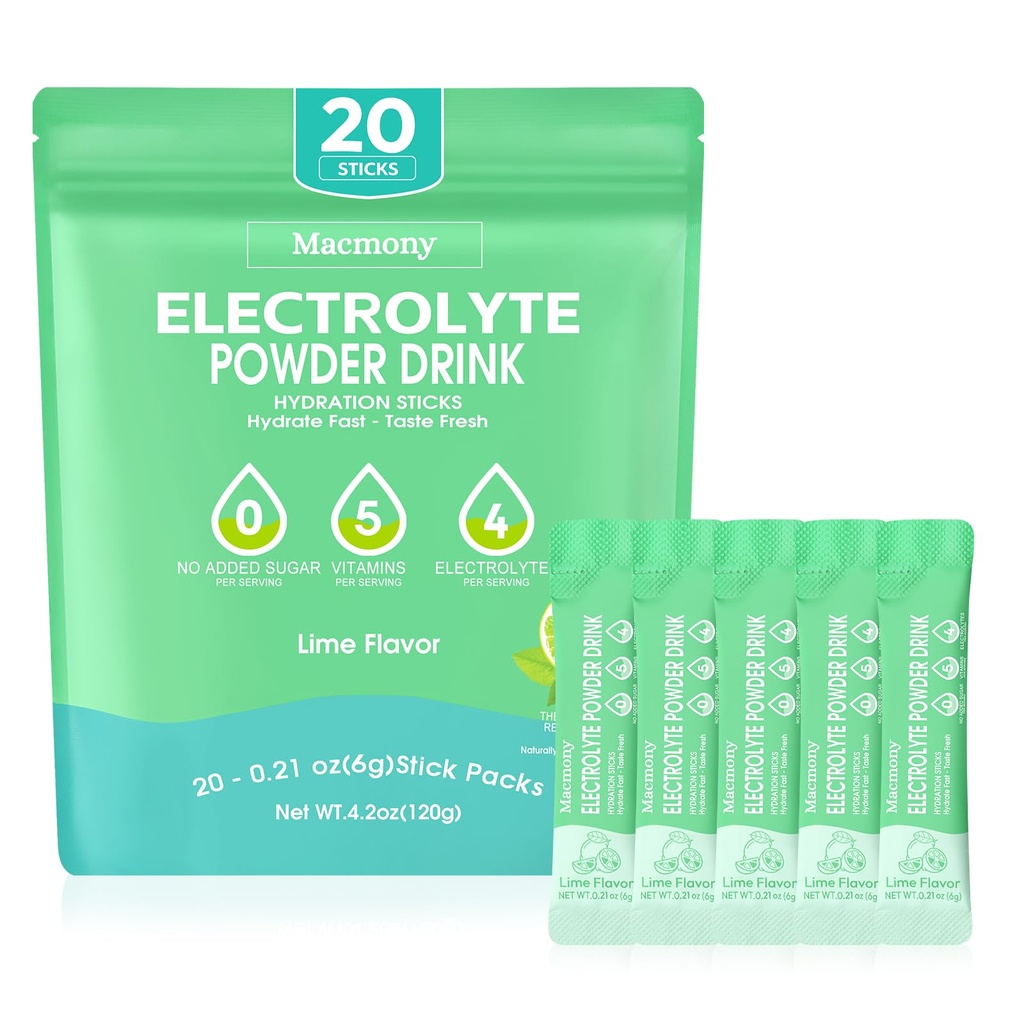 Electrolyte Powder Packets, Hydration Drink Mix 20 Sticks, Sugar Free Electrolytes with Yerba Mate, Rapid Hydration & Recovery, Keto Vegan Gluten Free, for Sports Workout Hiking Travel