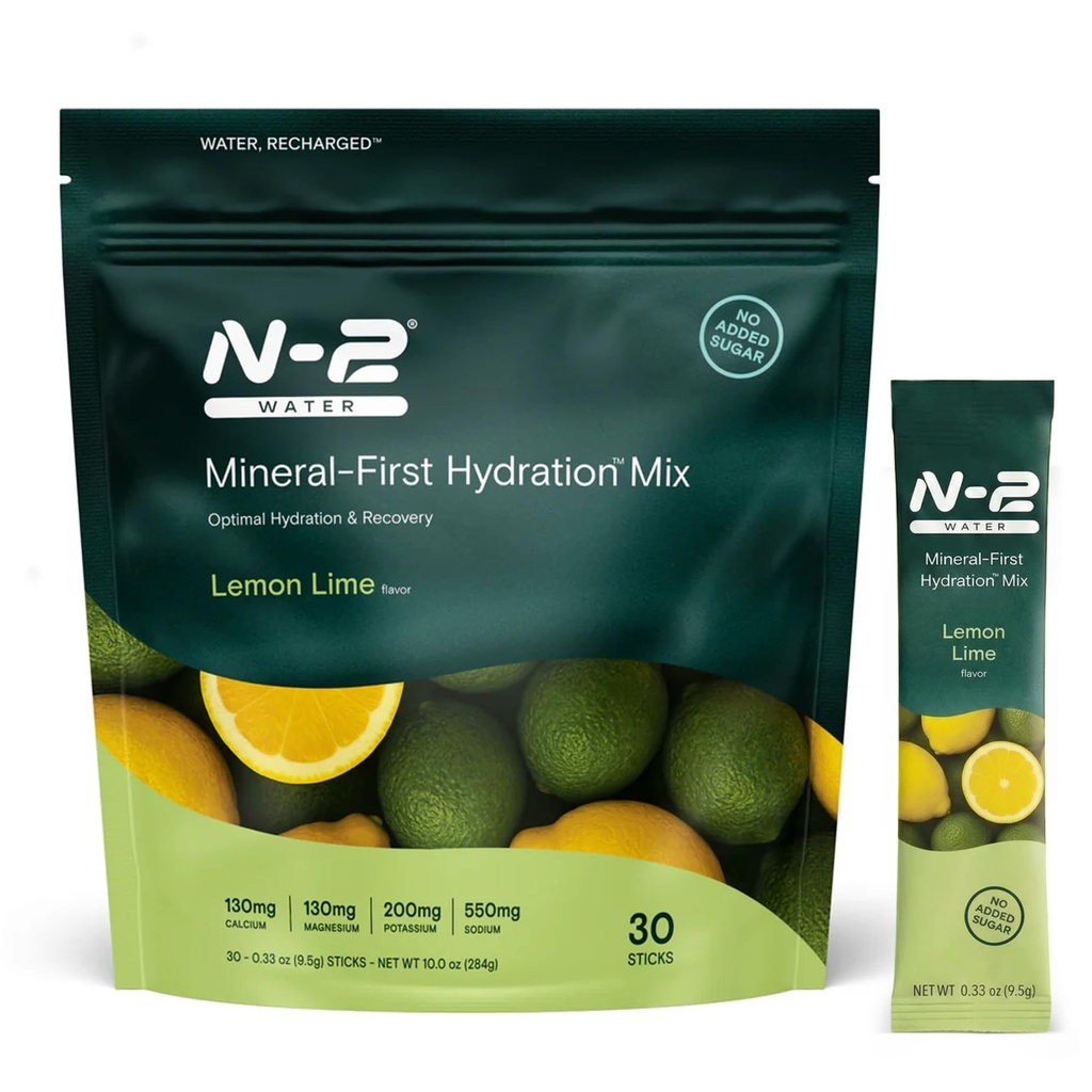 Mineral Hydration Packets – Electrolyte Powder Drink Mix with Calcium, Magnesium, Potassium – No Added Sugar, Natural Ingredients - Lemon Lime (30 Packets)