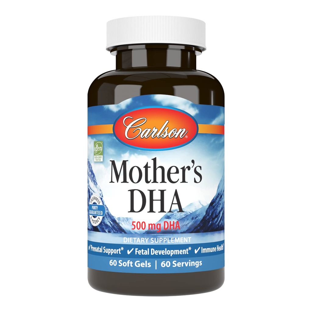 Carlson - Moeder DHA, 500 mg DHA, Prenatale ondersteuning, foetale ontwikkeling en immuungezondheid, 60 Softgels