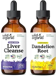 Nettoyer le foie sauvage et biologique Teinture 4 fl oz & Dandelion Teinture de racine 4 fl oz
