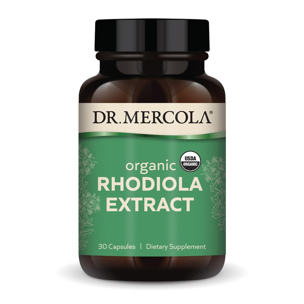 Dr. Mercola Rhodiola Extract, 30 portions (30 capsules), supplément alimentaire, soutien de l'humeur et de la gestion du stress, non-OGM, certifié USDA biologique