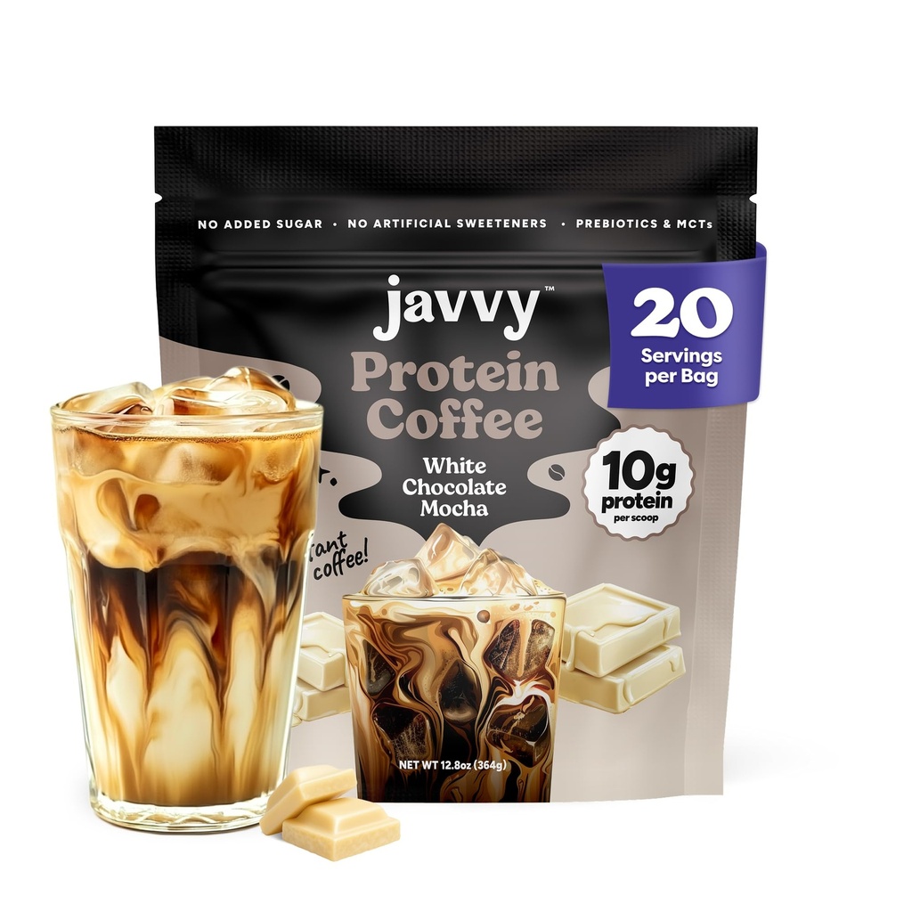 White Chocolate Mocha Protein Iced Coffee - Premium Whey Protein & Instant Iced Coffees - 100% Natural Cold Brew - Zero Artificial Flavors & Sweeteners, 80 mg Caffeine, No Added Sugar, 20 Servings