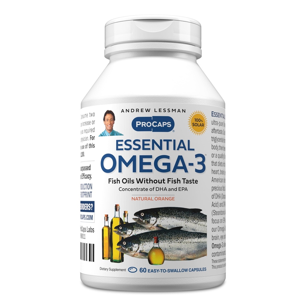 ANDREW LESSMAN Essential Omega-3 Orange - 60 Softgels - Ultra-Pure, High Potency Omega-3 Oils. Hoge DHA, geen maagklachten, geen lastpakken, geen kwik. Klein Makkelijk doorslikken Softgels