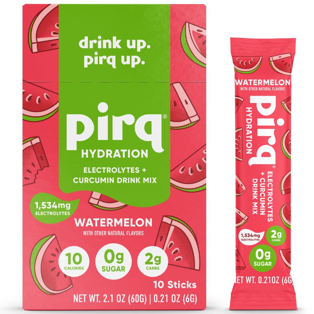 Pirq Hydration - Watermelon - Hydration Powder Packets | Electrolyte Drink Mix | Curcumin | B Vitamins | Zero Sugar | Keto Friendly | 10 Sticks