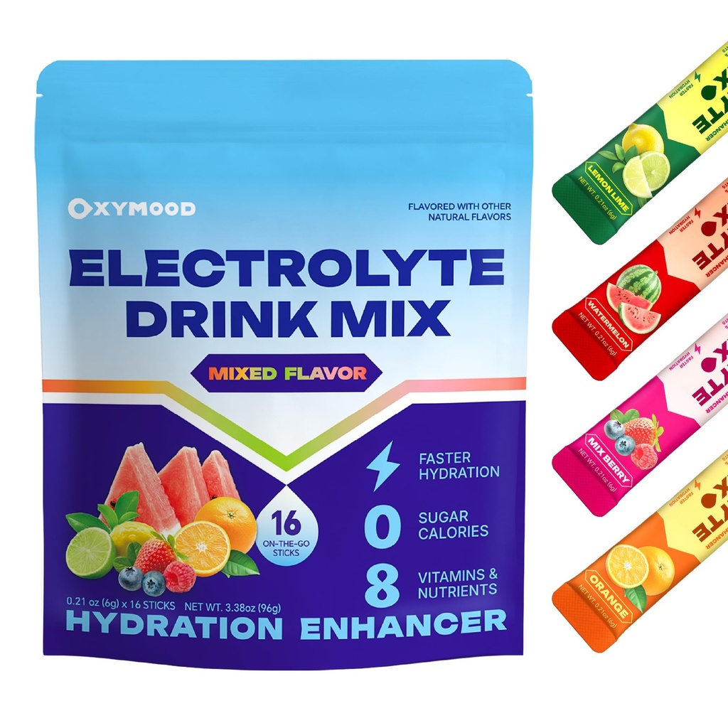 Sugar Free Electrolytes Powder Packets - Salty High Sodium Hydration Packets, Electrolytes Drink Mix for Fitness Enthusiasts & Outdoor Workers, Calories Free(Variety 16 Sticks)