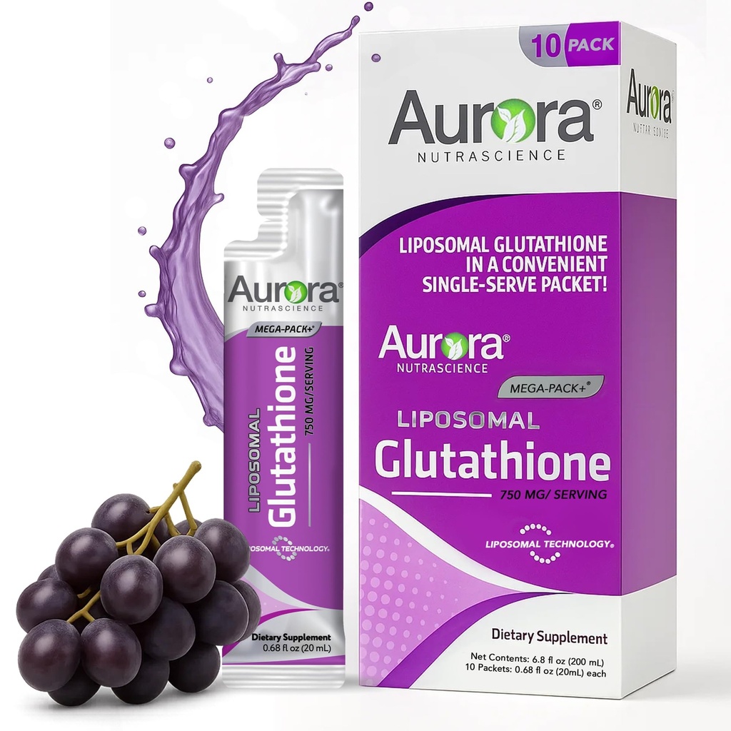 Aurora Nutrascience Mega-Liposomal Liquid Glutathion, Immune & Antioxidant Gut Health Support Supplement, 750 mg per Serving, Non-GMO, Sugar-Free, 10 Single Serve Packets