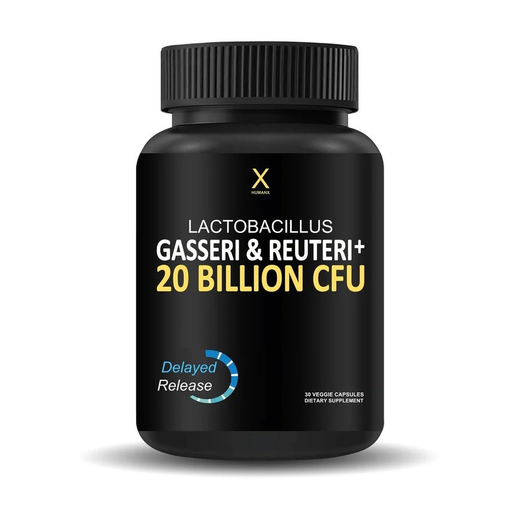 HumanX Lactobacillus Gasseri & Reuteri+ 20 miljard CFU Plus Biologische Prebiotica en Punicaligans - Probiotische Supplementen - USA Made - Non-GMO - Performance Driven Delayed Release Capsule