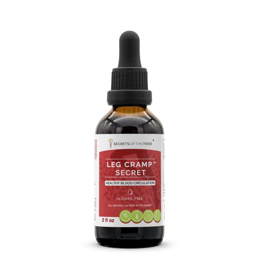 Secrets of the Tribe Leg Cramp Secret Alcohol-Free Extract, Tincture, Glycerite Original Quinine Formula, Cinchona Bark Healthy Blood Circulation (2 fl oz)