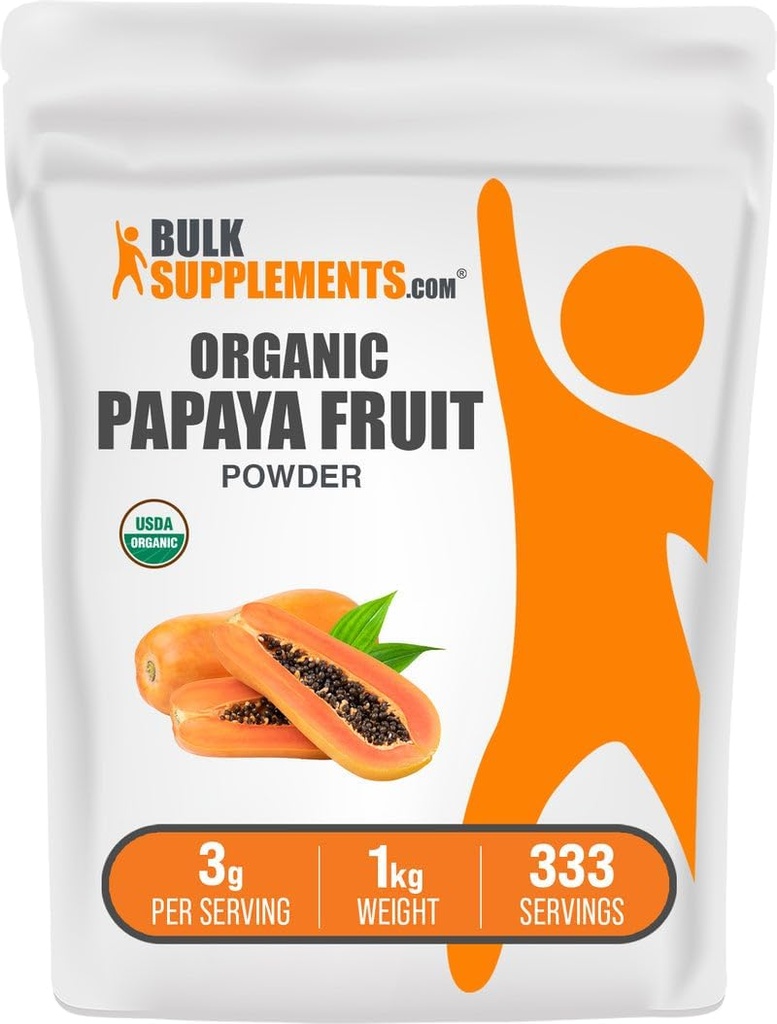 BulkSupplements.com Biologische Papaya Fruitpoeder - Smaakpoeder, afkomstig van Carica Papaya Fruit - Glutenvrij, 3g per portie, 1kg (2,2 lbs) (verpakking van 1)