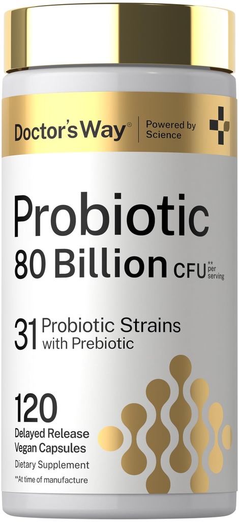 Doctor's Way Probiotic for Women and Men | 80 Billion CFU | 120 Capsules | 31 Strains with Prebiotic | Vegan, Non-GMO, Gluten Free Supplement