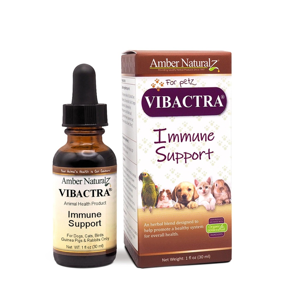 Amber NaturalZ Vibactra Immune Support Kruidensupplement voor honden, katten, vogels, Guinea Varkens, en Konijnen 