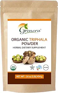 Grenera Bio Triphala poudre 1 lb (16 once) 454 Grams - Fabriqué avec Amalaki biologique, Bibitaki biologique, fruits Haritaki biologique - USDA biologique, végétalien, certifié Kosher