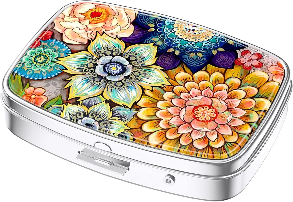 Nipichsha Pill Box, petit cas de pilule pour la Purse & Pocket, Mignon organisateur de médecine de voyage, porte-conteneur de médicament portable pour contenir des vitamines, médicaments, huile de poisson et suppléments, Mandala